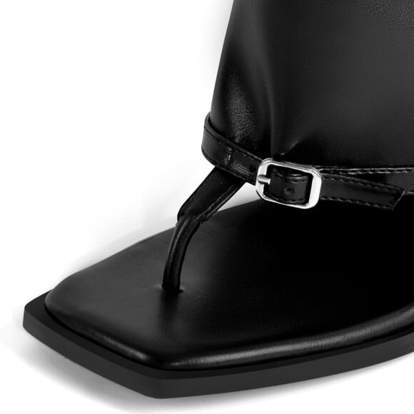 Women's Rubber Open Toe Boots Flip Flop Knee High Sandals Stiletto Heel - Picture 4 of 5